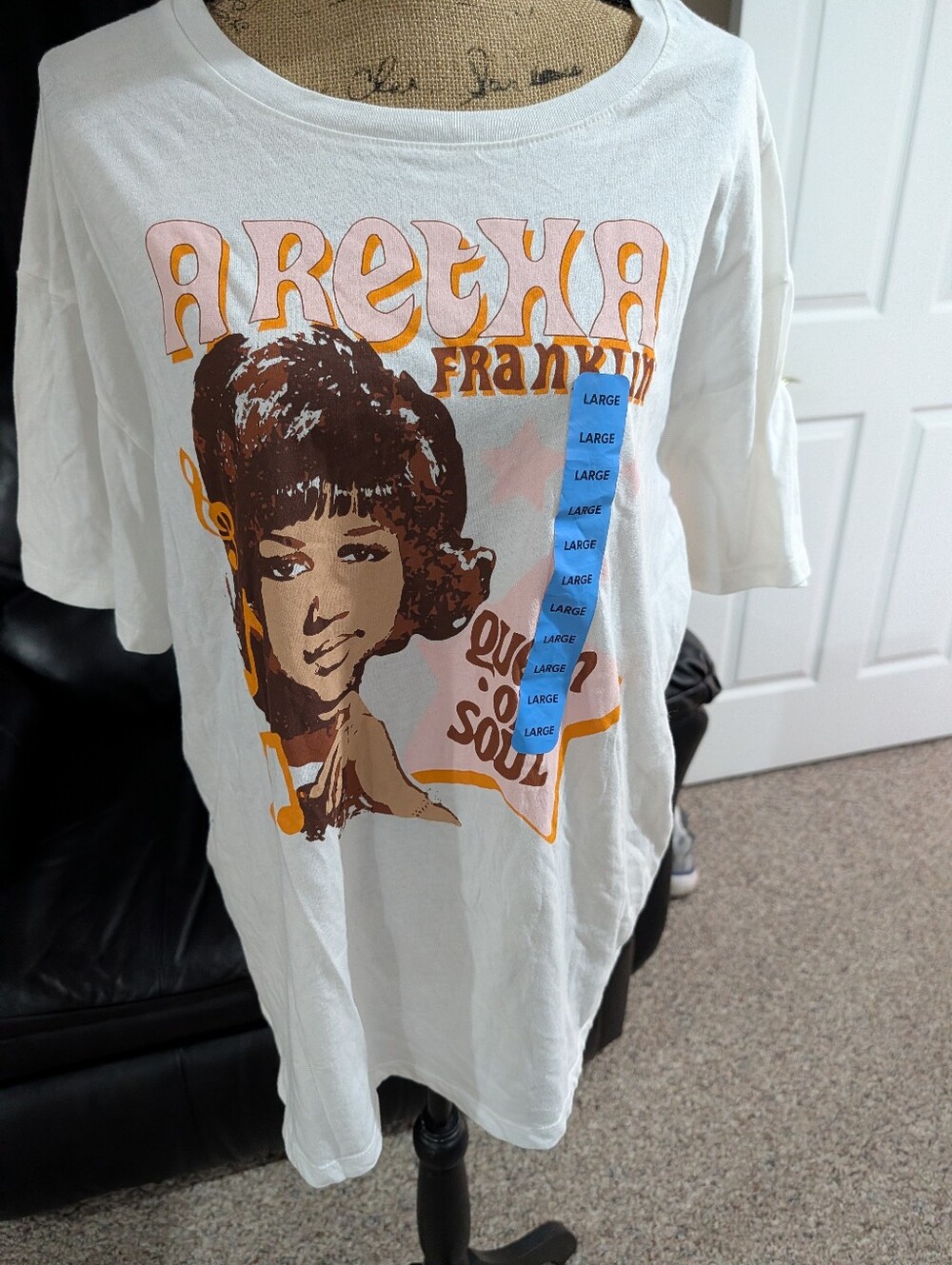 White Women’s Graphic Tee with Brown & Orange Print